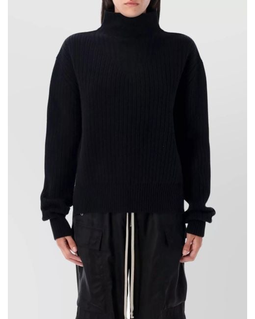 Rick Owens Blue Virgin Wool Ribbed Turtleneck Jumper