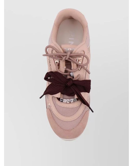Pinko Brown Leather Mesh Low-Top Sneakers