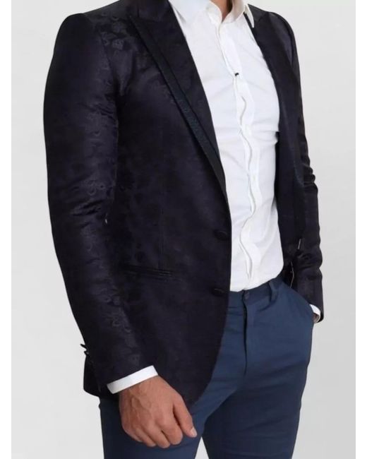 Dolce & Gabbana Blue Silk Floral-Jacquard Single-Breasted Blazer for men