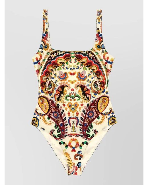 Etro White Paisley Motif Scoop Neck One Piece Swimsuit