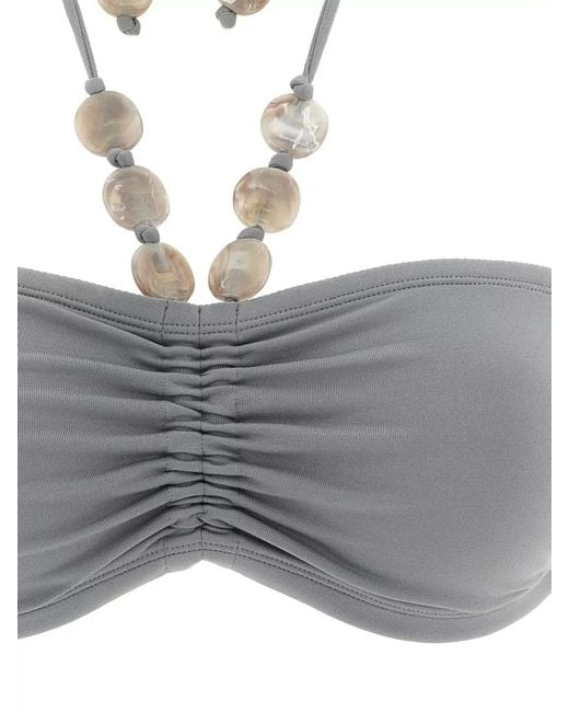 Eres Gray Lana Beaded Bikini Top Halter Strapless
