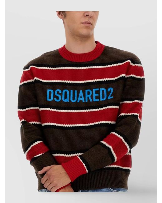 DSquared² Red Horizontal Striped Knit Sweater for men