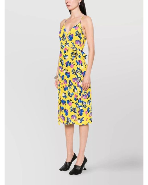 Coperni Metallic Floral Print Spaghetti Strap Tie Waist Midi Dress