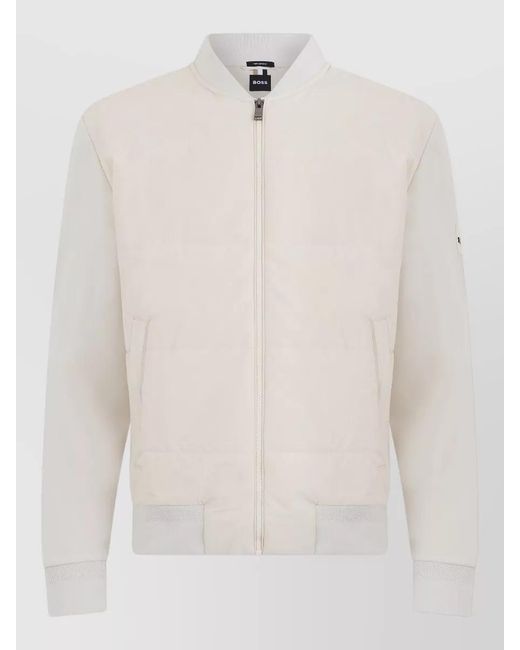 Boss White Cotton Blend Puffer Jacket for men