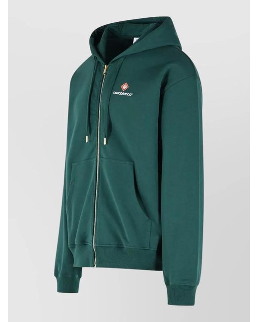 Casablanca Green Cotton Hooded Sweatshirt Drawstring Hood Pockets for men