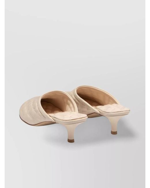 Burberry Natural Quilted Kitten Heel Mules With Embroidered Detail