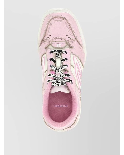 Balenciaga Pink Leather Hamptons Lace-Up Sneakers