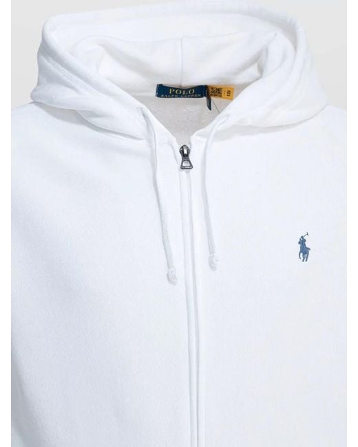 Polo Ralph Lauren White Zip Hooded Jacket Logo And Pockets for men