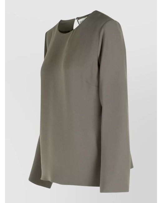 P.A.R.O.S.H. Gray Poker Polyester Blouse Round Neck Keyhole