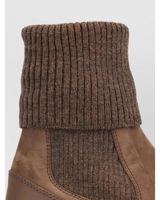 Tod's Brown Leather Ribbed-Knit Slip-On Sneakers