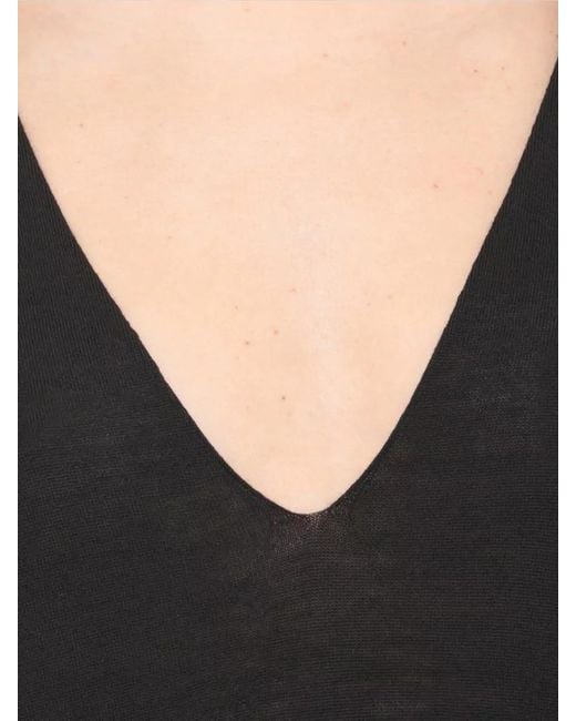 Rick Owens Black V Neck Top Long Sleeves Sheer Knit