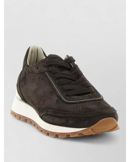 Brunello Cucinelli Black Monile Suede Lace Up Low Sneakers