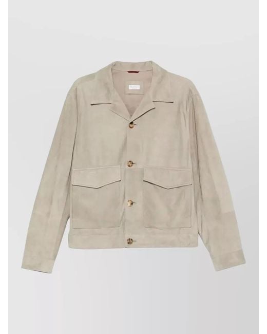 Brunello Cucinelli Natural Suede Shirt Jacket for men