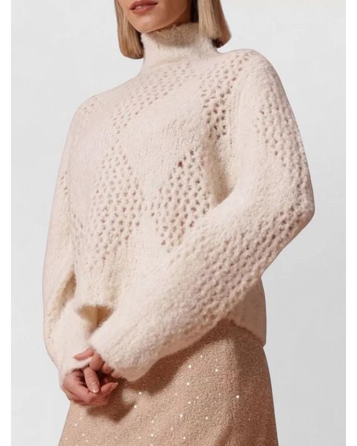 Ballantyne Natural Alpaca Wool Argyle Knit Turtleneck Sweater