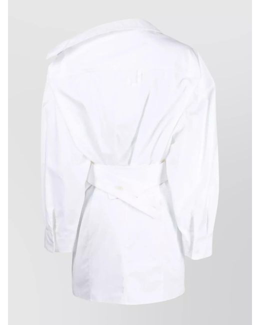 Jacquemus White Cotton Asymmetric-Neck Slim-Fit Mini Shirtdress