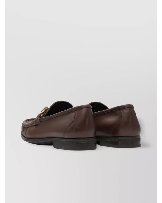 Ferragamo Brown Hardware Leather Round Toe Loafers for men