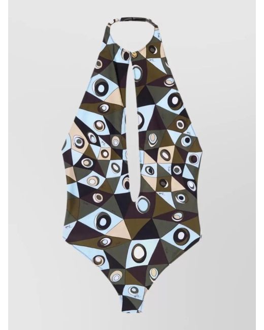 Emilio Pucci White One Piece Swimsuit High Neck Cutout