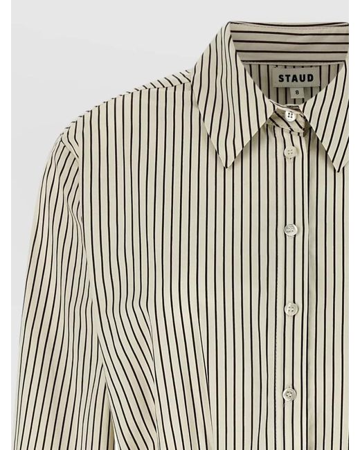 Staud White Striped Cotton Poplin Shirt Mini Dress