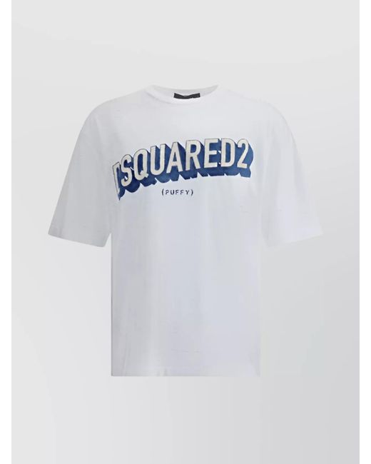 DSquared² Blue Cotton Relaxed Fit Logo Print T-Shirt for men