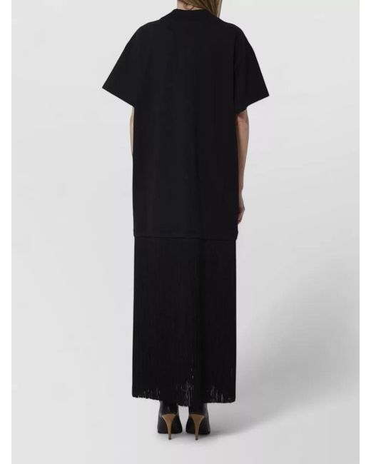 Alaïa Black Maxi Jersey Dress Fringed Hem T Shirt