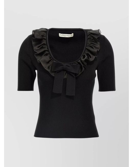 Alessandra Rich Black Ruffle Wool Cashmere Sweater
