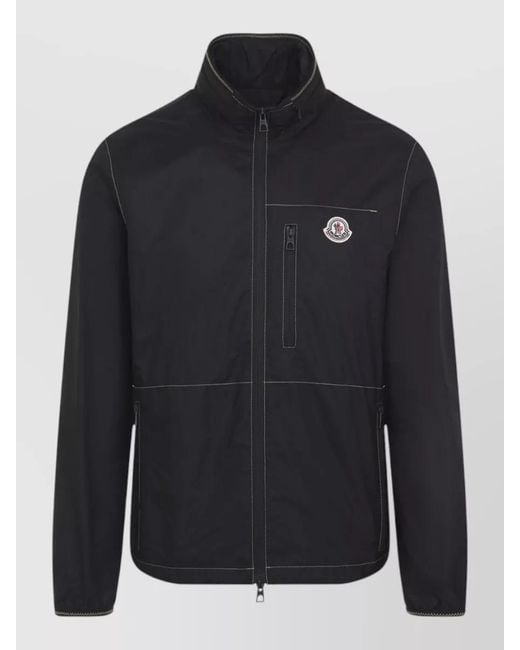 Moncler Blue Stand Collar Single Breasted Coat for men
