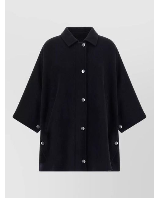 Pinko Blue Short Coat High Collar Loose Fit Pockets