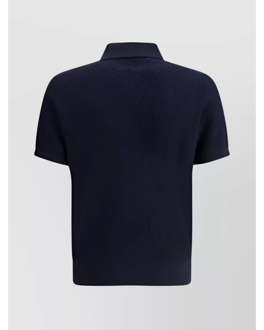 Brioni Blue Silk Cashmere Knit Short-Sleeve Polo Shirt for men
