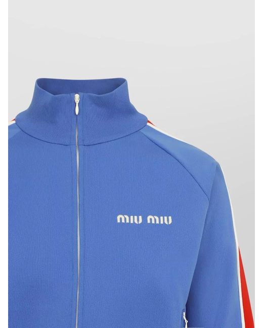 Miu Miu Blue Ribbed Zip Up Knitted Cardigan