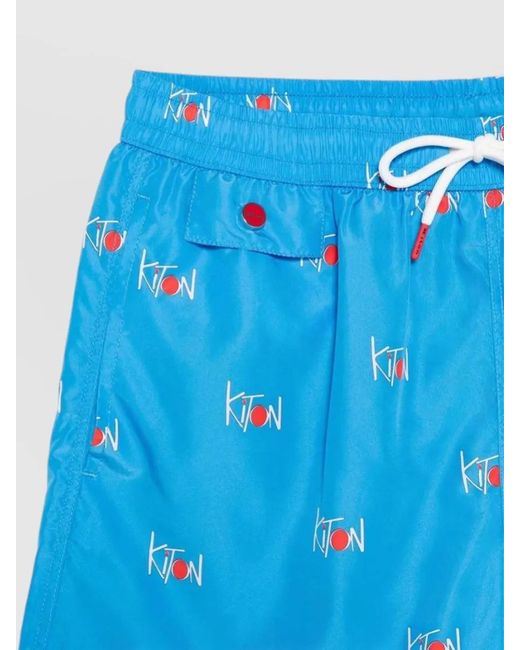 Kiton Blue Logo Print Swim Shorts for men