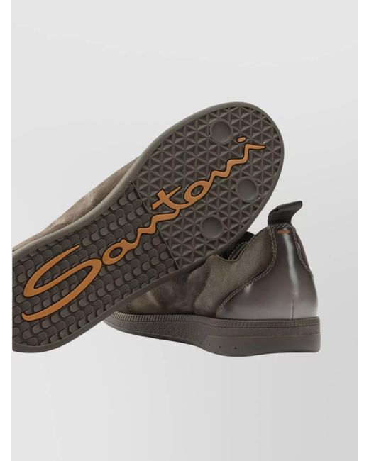 Santoni Brown Leather Slip-On Sneakers for men