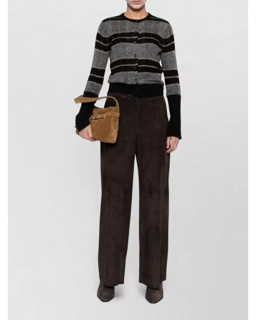 Via Masini 80 Black Leather High Waist Trousers Straight Wide Leg