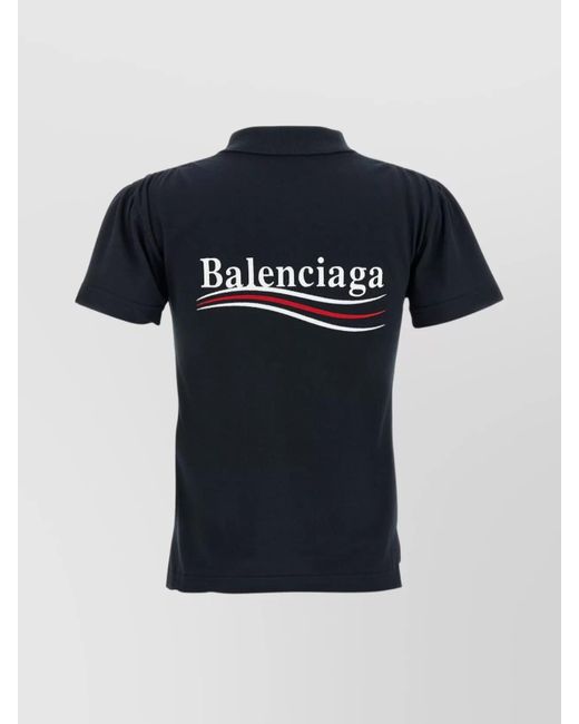 Balenciaga Blue Cotton Logo Embroidery Polo Shirt