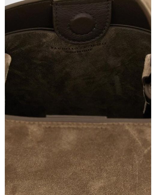 Brunello Cucinelli Natural Essence Shoulder Bag Suede Monile Bands