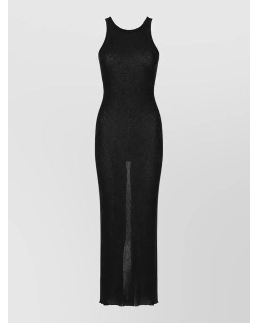 Rick Owens Black Sleeveless Ribbed Dress Fitted Silhouette Slit