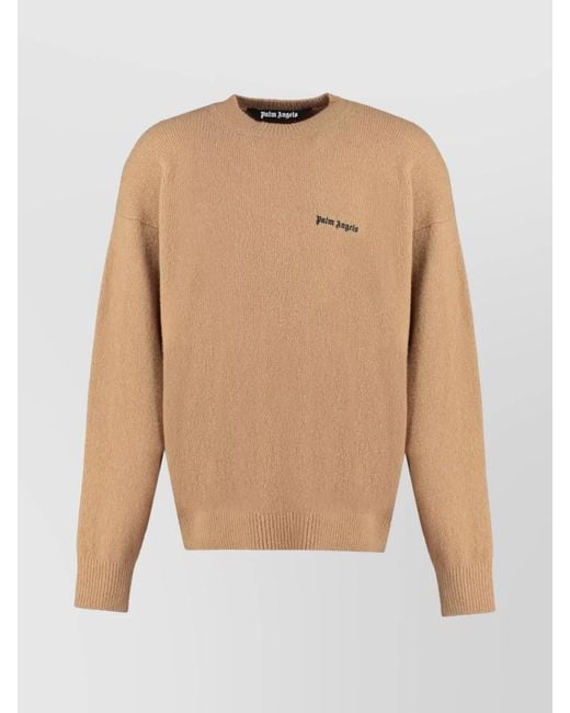 Palm Angels White Cashmere Merino Wool Ribbed Crew-Neck Sweater for men