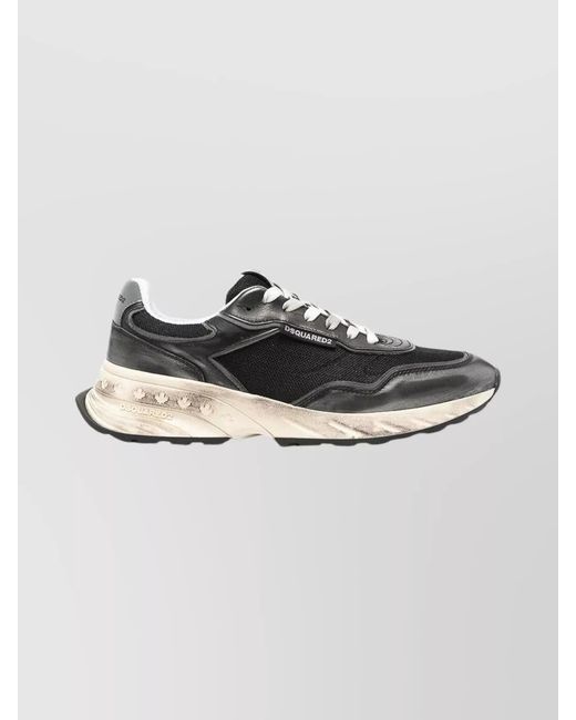 DSquared² Gray Leather Paneled Low-Top Sneakers for men