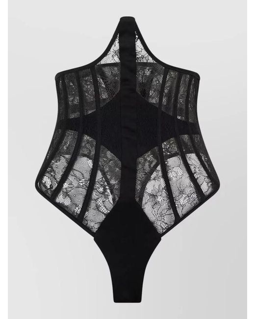 The Mannei Black Lace Corset Body High Neckline Sheer
