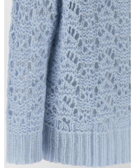 Fabiana Filippi Blue Openwork Cashmere Wool Silk Jumper