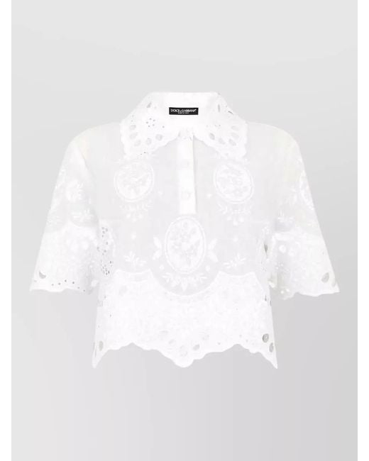 Dolce & Gabbana White Short Sleeve Polo Shirt Floral Embroidery