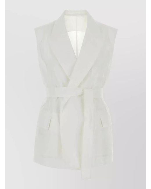 Brunello Cucinelli White Tailored Cotton Blend Vest Belted Waist