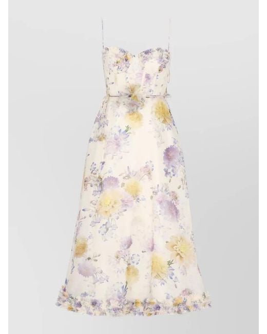 Zimmermann White Linen Silk Midi Dress Floral Belt