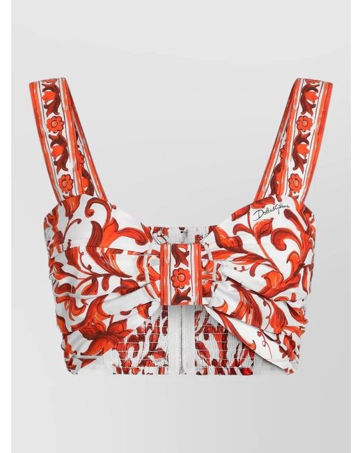 Dolce & Gabbana Red Poplin Top Maiolica Floral Motif