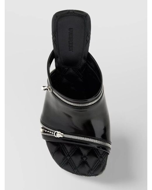 Burberry Black Leather Peep-Toe Mules