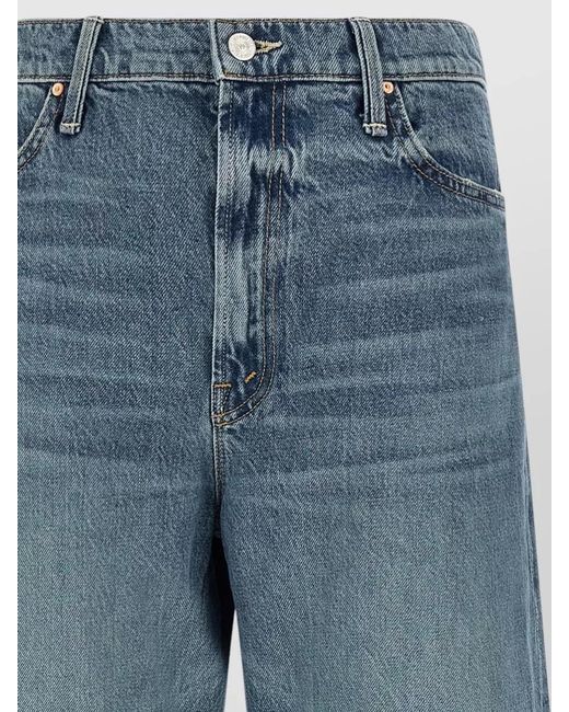 Mother Blue Cotton Cropped Wide-Leg Jeans