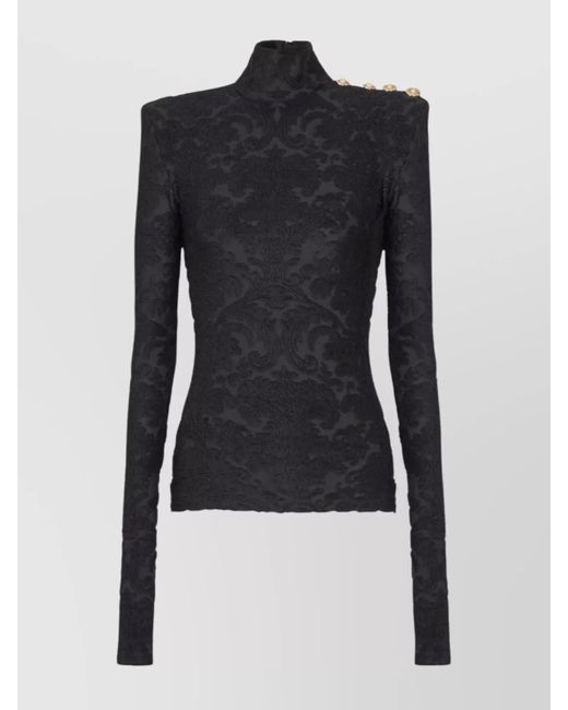 Balmain Buttoned Shoulder Sleeve Top in Blue | Lyst UK