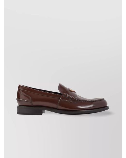 Prada Brown Brushed Calf Leather Lace-Up Loafers for men