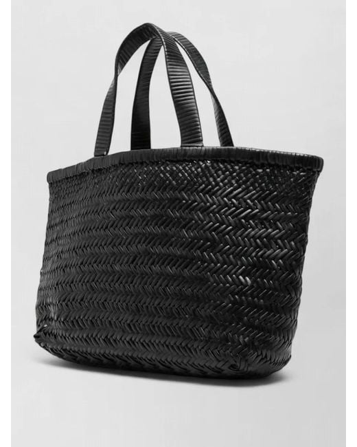 Manebí Black Medium Leather Beach Tote Bag Double Handles