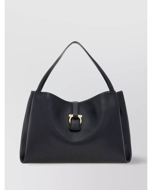 Ferragamo Black Large Leather Tote Bag