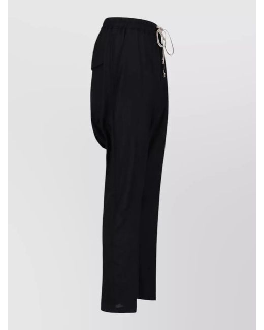 Rick Owens Blue Straight Trousers Elastic Waistband Back Pocket Buttons for men